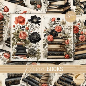 Raven Black Gothic Printable Floral Junk Journal Pages | Vintage Flower Book Pages for Scrapbooking, Art Journals, Collage & Craft Projects