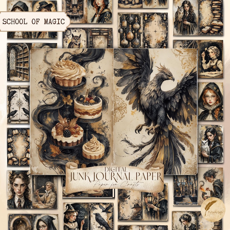 School of Magic Junk Journal Pages | Scrapbooking Paper Mega Bundle ...