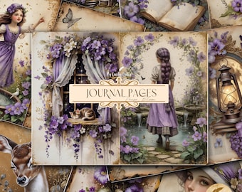 Pages du journal indésirable de Pansy Bloom | Impressions florales violet lilas | Éphémères botaniques | Feuilles de collage en papier numérique Scrapbook de fleurs vintage
