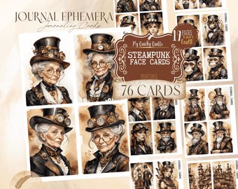 Steampunk Face Junk Journal Printable | Vintage Industrial Ephemera Cards | Victorian Steampunk Collage Sheets | Scrapbooking & Journaling