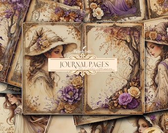 Printable The Lilac Grimoire Junk Journal Pages | Vintage Witchcraft Ephemera | Purple Magical Collage Sheets Kit for Witchy Scrapbooking