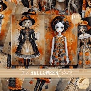 Halloween Doll Junk Journal Pages | Whimsical Printable Paper Doll Scrapbooking Kit | Halloween Character Crafts, Mixed Media Collage Bundle