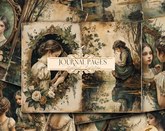 Vintage Woodland Reflections Junk Journal Pages, Rustic Nature Printable Collage Kit Forest-Themed Digital Green Scrapbook Ephemera Download