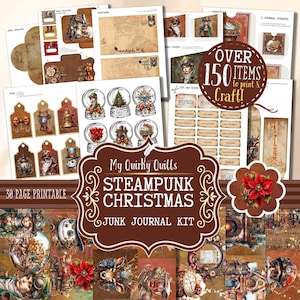 Steampunk Weihnachten Junk Journal Kit Printable | Weihnachts Journals für Crafters | Digital Journal Pages, Zubehör, Umschläge, Ephemera