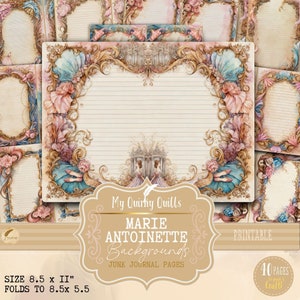 Papel de carta com borda temática de Maria Antonieta, papelaria de diário de lixo, páginas decorativas de scrapbook, papel artesanal para impressão, download digital