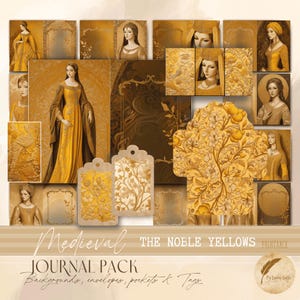 Yellow Medieval Journal Kit | Printable Tags, Ephemera, Envelopes & Decorative Papers | Embroidery-Inspired Scrapbook | Junk Journal Art