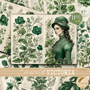 Green Junk Journal Victorian Floral Pages Forest Journal | Vintage Printable Ephemera | Digital Download for Junk Journaling & Scrapbooking