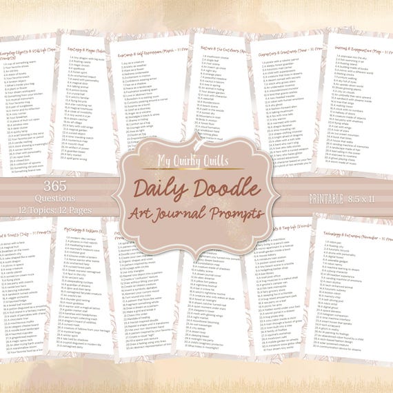 365 Daily Doodle Prompts PDF | Printable Art Prompts | Drawing Ideas For Artists | Monthly Themed Prompt Journal | Creative Challenge PDF