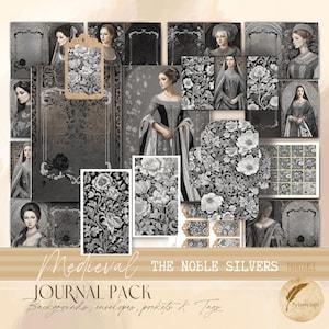 Embroidery-Inspired Medieval Kit | Printable Tags, Ephemera, Envelopes & Papers | Monochrome Junk Journal Pages | Scrapbook Collage Art
