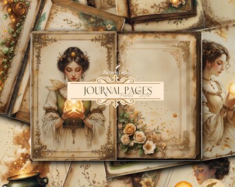Printable Fortune Witch Junk Journal Pages | Divination Witchcraft Ephemera | Tarot Magical Collage Sheets for Scrapbooking Magic Crafts