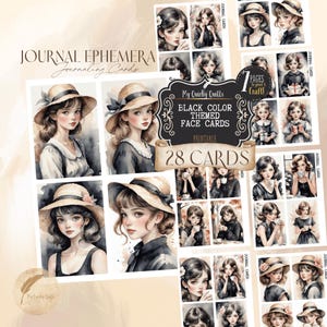 Black Watercolor Themed Junk Journal Printable | Vintage Dark Aesthetic Ephemera Cards | Face Collage Sheets | Scrapbooking & Journaling