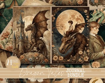 Printable Dragon Junk Journal Pages | Fantasy Digital Download, Mythical Scrapbook Ephemera, Grimoire  Junk Journaling Kit, Pages & Tags