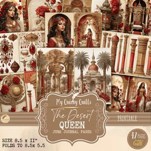 Die Wüstenkönigin Printable Junk Journal Papier, Rosen Romantische Fantasy Scrapbooking Collage Ephemera Seiten, Bastelbedarf, digitaler Download