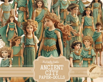Ancient City Paper Doll Fussy Cuts Digital Ephemera Crafts, Whimsical Printable Junk Journal Images, Scrapbook Gift for Crafters Collage Art
