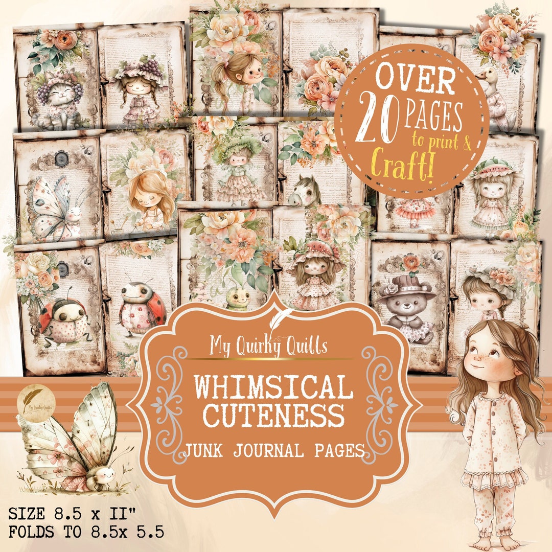 Whimsical Junk Journal Pages, Vintage Scrappy Papers, Printable ...