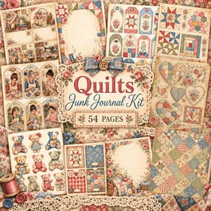 Può includere: Un kit per junk journal Quilts da 54 pagine con motivi floreali e patchwork, illustrazioni di orsacchiotti, etichette regalo, carta da lettere a righe e motivi a forma di cuore in delicate tonalità di rosso, blu e crema.