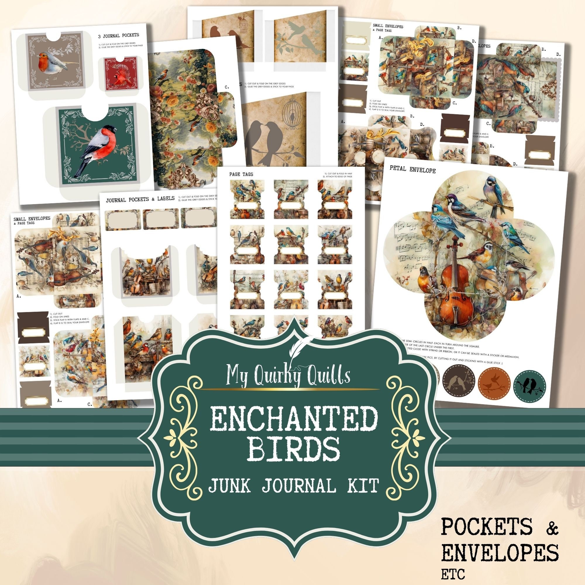 Enchanted Birds Junk Journal Kit Scrapbooking Bundle for Crafters ...