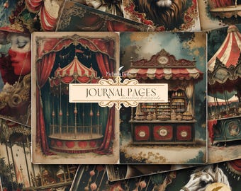 Páginas de diario basura de circo vintage / Imprimibles de carnaval retro / Efímeras de circo / Papel de álbum de recortes antiguo / Páginas digitales de payasos