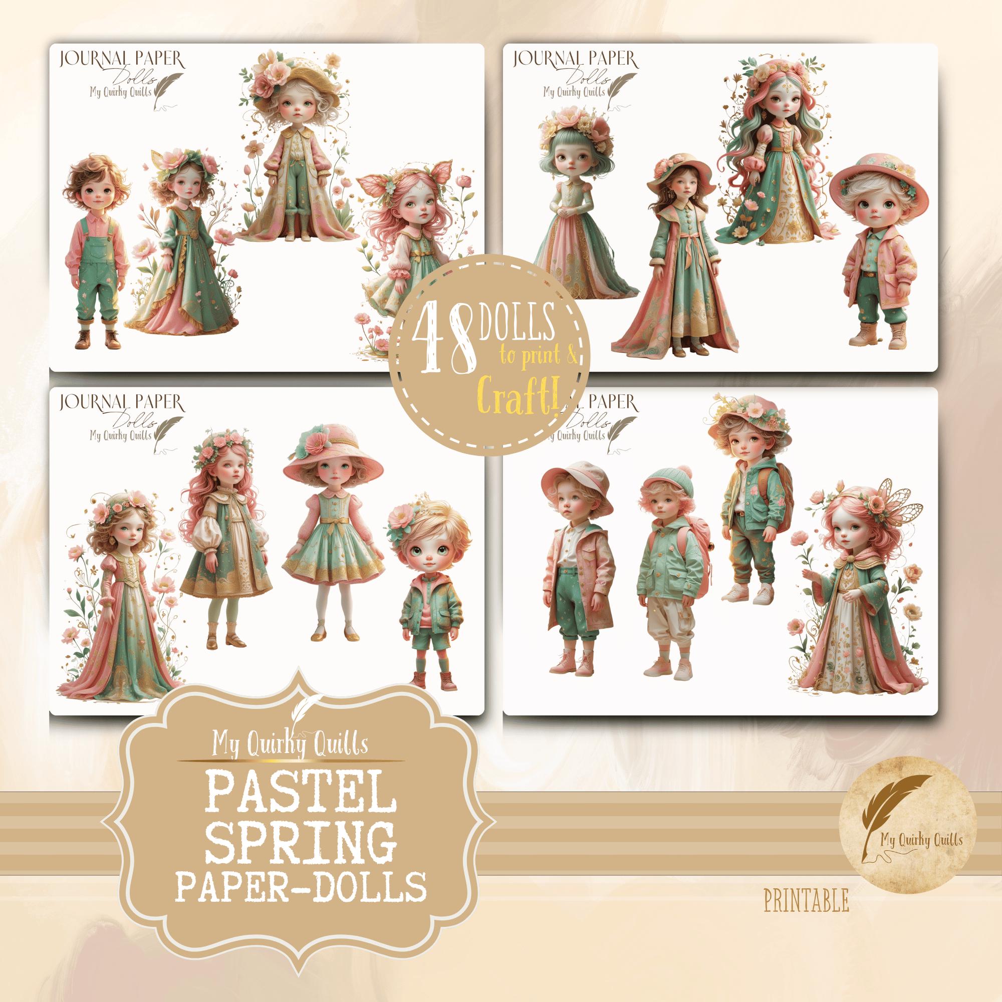 Spring Paper Dolls Pastel Spring Paper Doll Fussy Cuts, Digital Ephemera, Whimsical ...