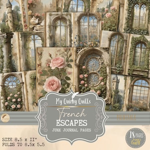 French Escapes Digitales Junk Journal Seiten, Natur Blumen Scrapbooking Storybook Collage bedruckbares Papier, Bastelbedarf, digitaler Download