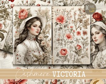Printable Vintage Neutral Victorian Floral Junk Journal Pages | Printable Ephemera | Digital Download for Junk Journaling & Scrapbooking