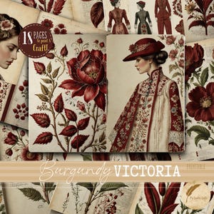 Burgundy Victorian Junk Journal Pages | Scrapbooking Collage Sheet | Romantic Background mixed media Craft paper | Instant Download