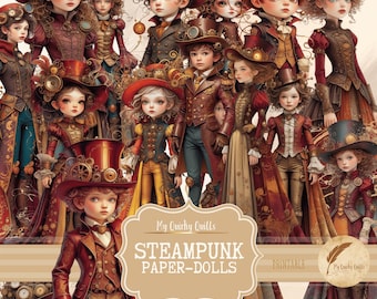 Art déco pour poupée en papier steampunk, documents éphémères numériques, images fantaisistes à imprimer, journaux indésirables, album de scrapbooking, kit de créations manuelles, cadeau