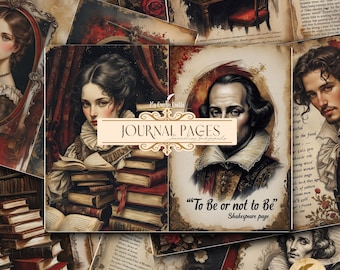 Shakespeare Themed Scrapbooking Printable Paper | Vintage Literary Antique Ephemera | Bard Scrapbook Paper | Old Book Journal Kit