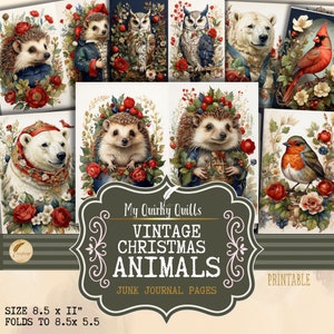 Journal des animaux de Noël, papier artisanal décoratif, scrapbooking, illustrations numériques éphémères pour les artisans, ours polaire, hibou, rouge-gorge...