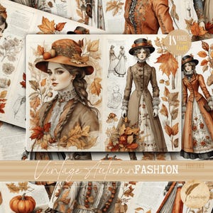 Printable Victorian Autumn Fashion Pages | Vintage Fall Junk Journal Ephemera | 1800s Collage Sheets for Fall Season Scrapbooking Crafts