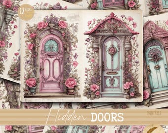 Scrapbooking utskrivbara vintage älvdörrar skräpjournalsidor | Nyckfulla bakgrunder | Shabby Chic, Cottagecore, Enchanted Garden Ephemera