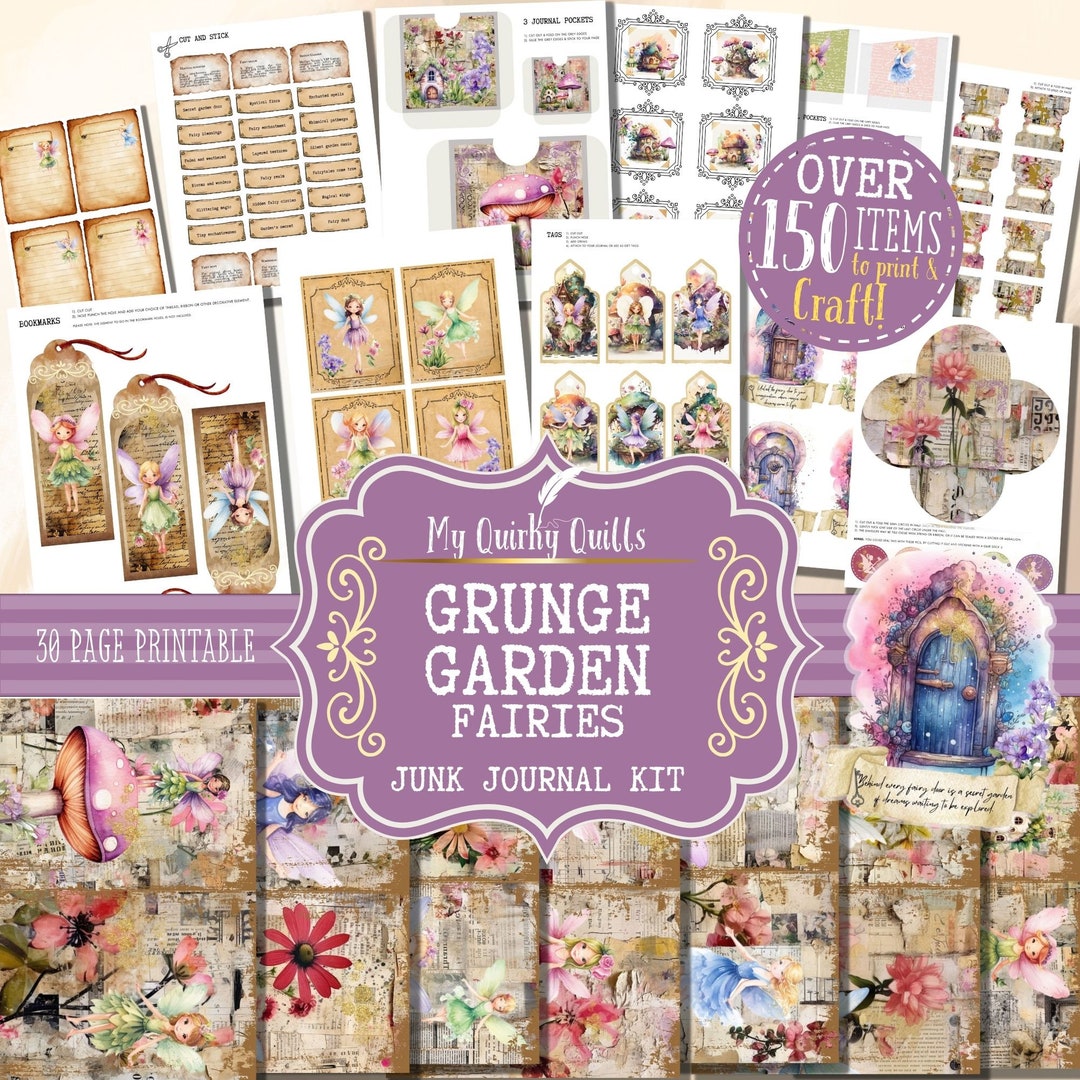 Grunge Garden Fairies Junk Journal Kit Printable | Pink Fairies ...