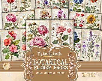 Botanische Junk Journal Dekorative Handwerk Papier Scrapbooking Ephemera Collage Sheets | Blumen Vintage digitale Illustrationen Handwerk bedruckbar