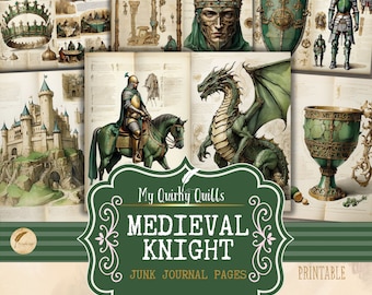 Medieval Knight Dragons Junk Journal Decorative Craft Paper Scrapbooking Ephemera Collage Sheets Digital Illustrations Gift for Crafters