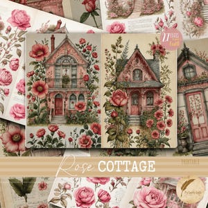 Cottagecore Vintage Pink Rose Cottage Junk Journal Pages | Shabby Chic Printable Paper | Floral Ephemera| Digital Scrapbook & Journal Sheets