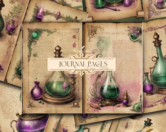 Magic Potions Junk Journal Pages | Printable Ephemera Ancient Witchy Scrapbook Paper | Enchanted Collage Sheets | Digital Craft Supplies