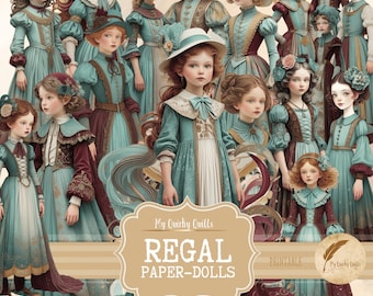 Regal Paper Doll Fussy Cuts, Digital Ephemera, Whimsical Printable, Junk Journal Images, Scrapbook Printable Sticker Kit, Collage Sheet
