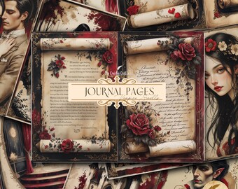Vampire Scrolls Junk Journal Pages | Gothic Printable Paper, Dark Vintage Ephemera, Halloween Digital Backgrounds for Journaling & Crafts