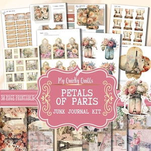 Printable Paris Junk Journal Kit for Crafters | Scrapbooking Envelopes Journal Pockets Travel Journal Crafting Digital Floral Paris Keepsake