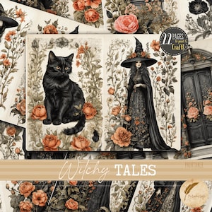 Autumn Fall Witchy Tales Junk Journal Pages | Gothic Ephemera Crows Cats | Academia Grimoire Scarpbook Kit | Witchy Halloween Printables