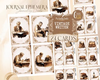 Vintage Writer Junk Journal Printable | Antique Literary Ephemera Cards | Typewriter Corner Instant Download for Scrapbooking & Journaling