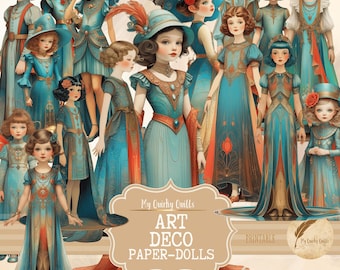 Art Deco Paper Doll Fussy Cuts, Digital Ephemera, Whimsical Printable, Junk Journal Images, Scrapbook Gift for Crafters, Collage Art Dolls
