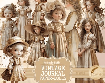 Vintage dagboek Paper Doll kieskeurige sneden, digitale kortstondige, grillige afdrukbare, ongewenste dagboekafbeeldingen, afdrukbare kit plakboek, collageblad