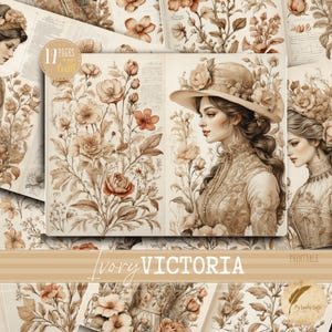 Ivory Victoria Junk Journal Page Backgrounds | Vintage Victorian Printable Ephemera | Digital Download for Junk Journaling & Scrapbooking