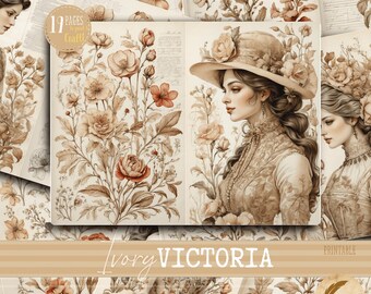 Ivory Victoria Junk Journal Page Backgrounds | Vintage Victorian Printable Ephemera | Digital Download for Junk Journaling & Scrapbooking