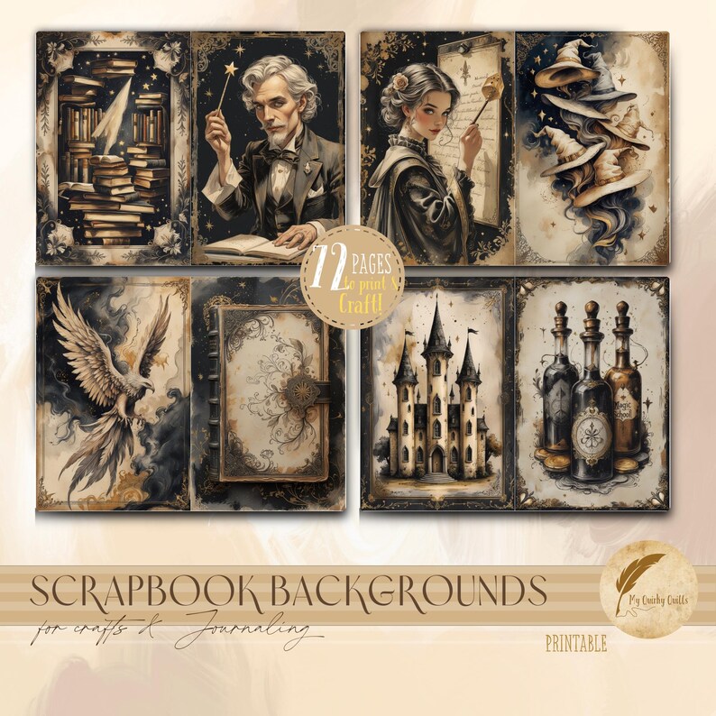 School of Magic Junk Journal Pages | Scrapbooking Paper Mega Bundle ...