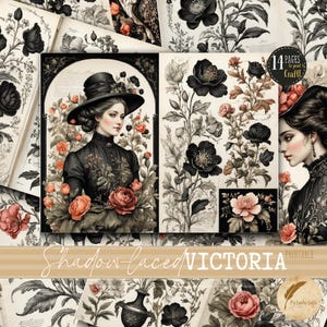 Black Vintage Victorian Junk Journal Page Backgrounds | Vintage Printable Ephemera | Digital Download for Junk Journaling & Scrapbooking