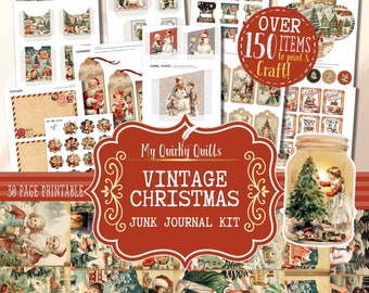 Vintage Christmas Junk Journal Kit Printable Digital Download | Christmas Scrapbooking | Junk Journal Pages, Supplies, Ephemera, Envelopes