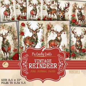 Diario di Natale con renne, carta decorativa, scrapbooking, collage di effimeri, tagli elaborati, creazione di biglietti, illustrazioni digitali