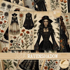 Black Victorian Witch Junk Journal Pages | Gothic Printable Ephemera | Dark Academia Grimoire Kit | Witchy Scrapbook Set | Halloween Journal